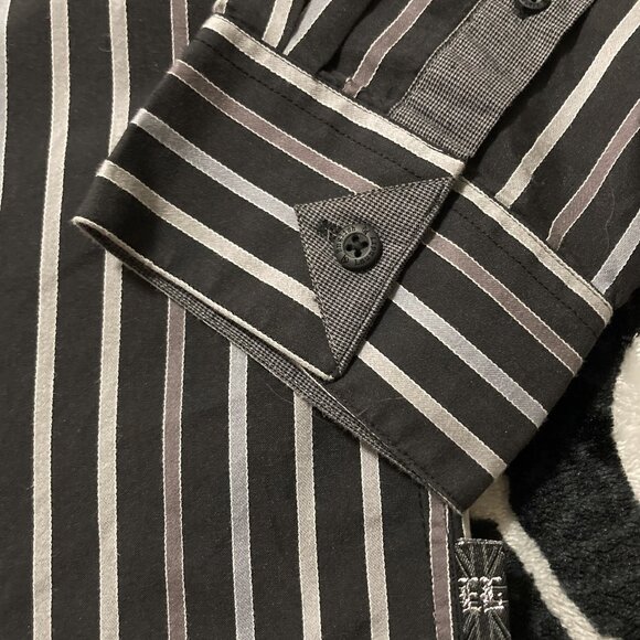 ENGLISH LAUNDRY Grey and black striped button-down shirt MEDIUM LARGE men's top - Picture 4 of 11